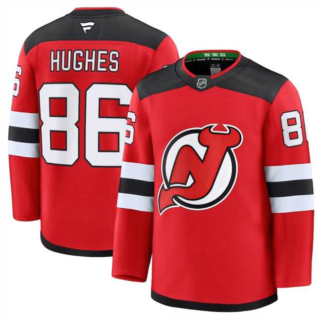 Mens New Jersey Devils #86 Jack Hughes Red 2024-25 Home Stitched Hockey Jersey Dzhi